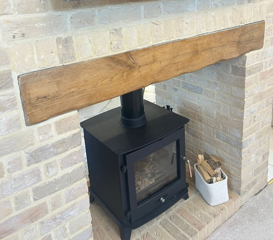 Solid Oak Beam Fireplace Mantel - Waney Edged - Rustic Look
