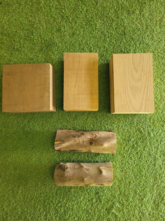 Mixed Wood Offcuts Pack of 5 Pieces Yew, Sapele, Oak, Iroko (2617)